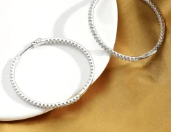 Big Moissanite Hoop Earrings, 60mm of Dazzling Beauty in 925 Sterling Silver