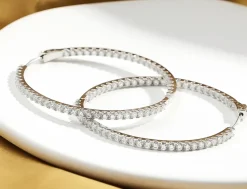 Big Moissanite Hoop Earrings, 60mm of Dazzling Beauty in 925 Sterling Silver