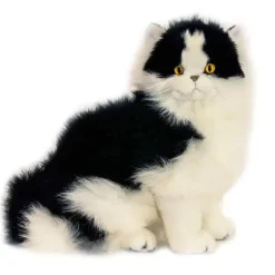Black and White Sitting Persian Realistic Plush Cat Toy Eco Friendly Stuffing