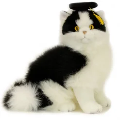 Black and White Sitting Persian Realistic Plush Cat Toy Eco Friendly Stuffing