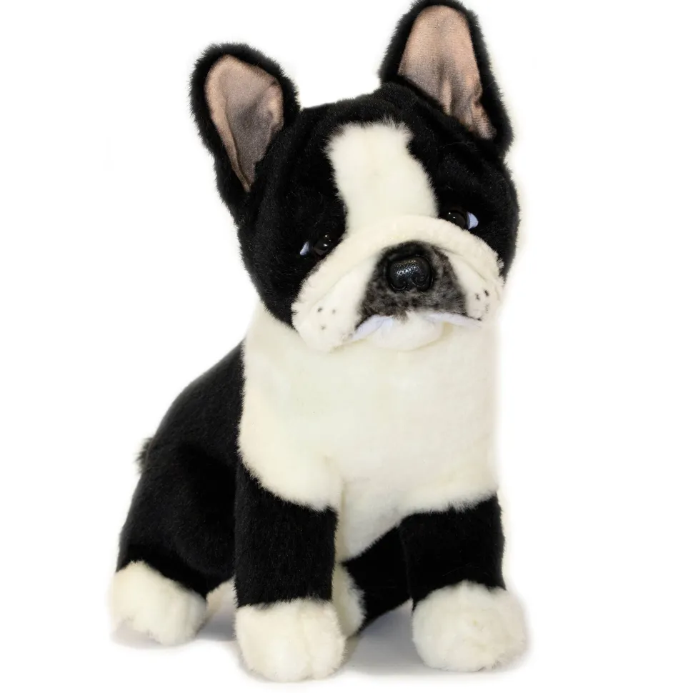 Black and White Sitting Realistic French Bulldog Size 30cm/12"
