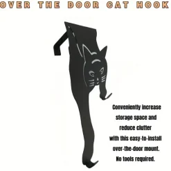 Black Cat Over the Door Hooks Hanger Metal