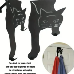 Black Cat Over the Door Hooks Hanger Metal
