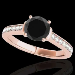 Black Diamond Solitaire Engagement Ring with Diamond Shanks, 1.5ctw in 10K Rose Gold-Gorgeous!