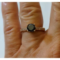 Black Diamond Solitaire Engagement Ring with Diamond Shanks, 1.5ctw in 10K Rose Gold-Gorgeous!