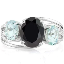Black Sapphire Blue Topaz and Diamond Accent Ring Sterling Silver