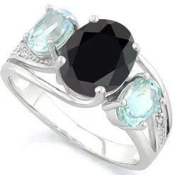 Black Sapphire Blue Topaz and Diamond Accent Ring Sterling Silver