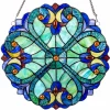 Blue Halston 12" Tiffany Style Stained Glass Hanging Window Panel