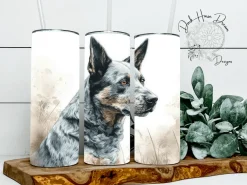Blue or Red Heeler Cattle Dog Watercolor Canine Skinny Tumbler