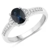 Blue Sapphire and White Diamond 14K White Gold Ring 1.16 CTW