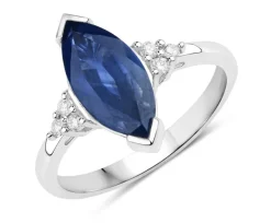 Blue Sapphire Marquise Diamond Accent Ring 14K White Gold 4.83ctw