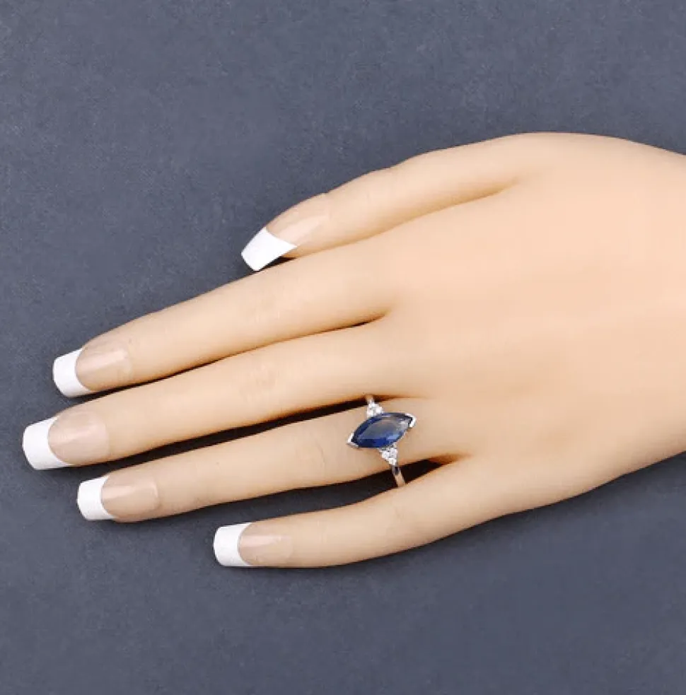 Blue Sapphire Marquise Diamond Accent Ring 14K White Gold 4.83ctw