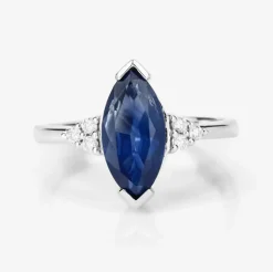 Blue Sapphire Marquise Diamond Accent Ring 14K White Gold 4.83ctw