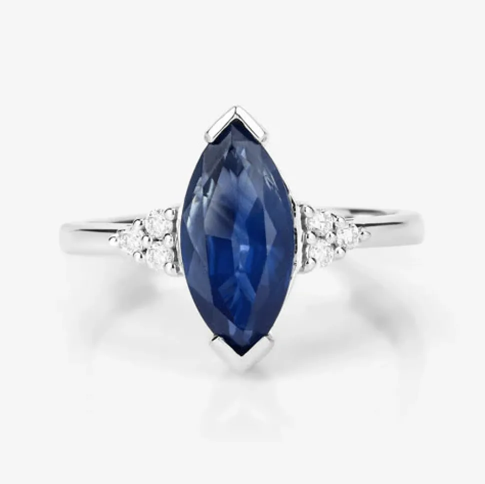 Blue Sapphire Marquise Diamond Accent Ring 14K White Gold 4.83ctw