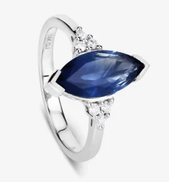 Blue Sapphire Marquise Diamond Accent Ring 14K White Gold 4.83ctw
