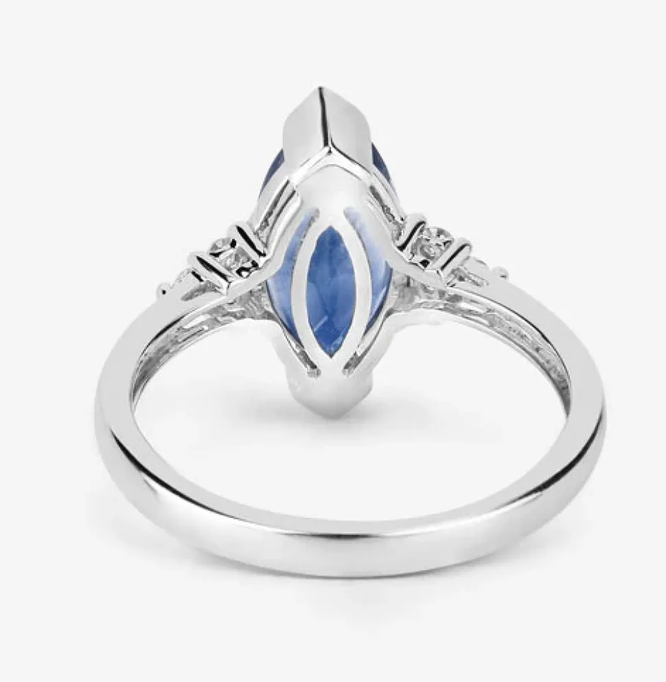 Blue Sapphire Marquise Diamond Accent Ring 14K White Gold 4.83ctw