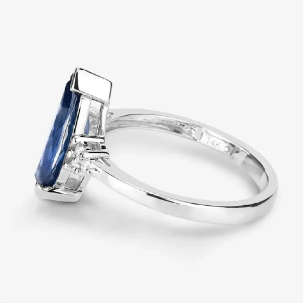 Blue Sapphire Marquise Diamond Accent Ring 14K White Gold 4.83ctw