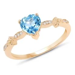 Blue Topaz Heart Ring with Twinkling Diamonds in 14K Yellow Gold