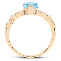 Blue Topaz Heart Ring with Twinkling Diamonds in 14K Yellow Gold