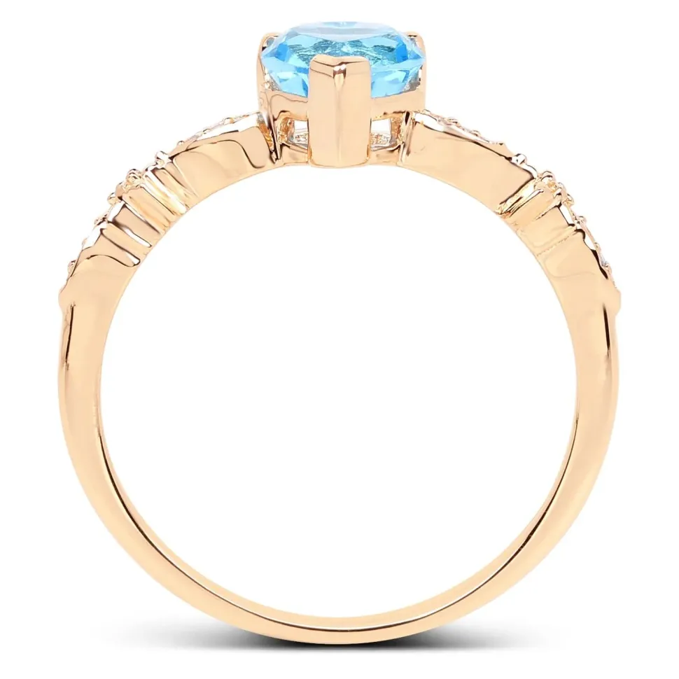 Blue Topaz Heart Ring with Twinkling Diamonds in 14K Yellow Gold