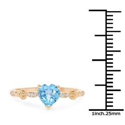 Blue Topaz Heart Ring with Twinkling Diamonds in 14K Yellow Gold