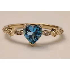 Blue Topaz Heart Ring with Twinkling Diamonds in 14K Yellow Gold