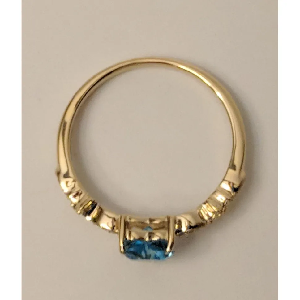 Blue Topaz Heart Ring with Twinkling Diamonds in 14K Yellow Gold