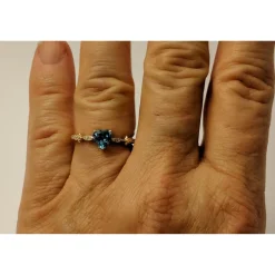 Blue Topaz Heart Ring with Twinkling Diamonds in 14K Yellow Gold