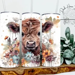 Boho Baby Highland Cow Floral Tumbler