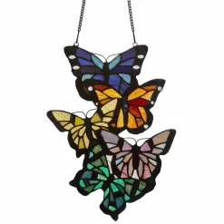 Brilliant Butterflies Cluster Stained Glass Window Panel- 13.25"H