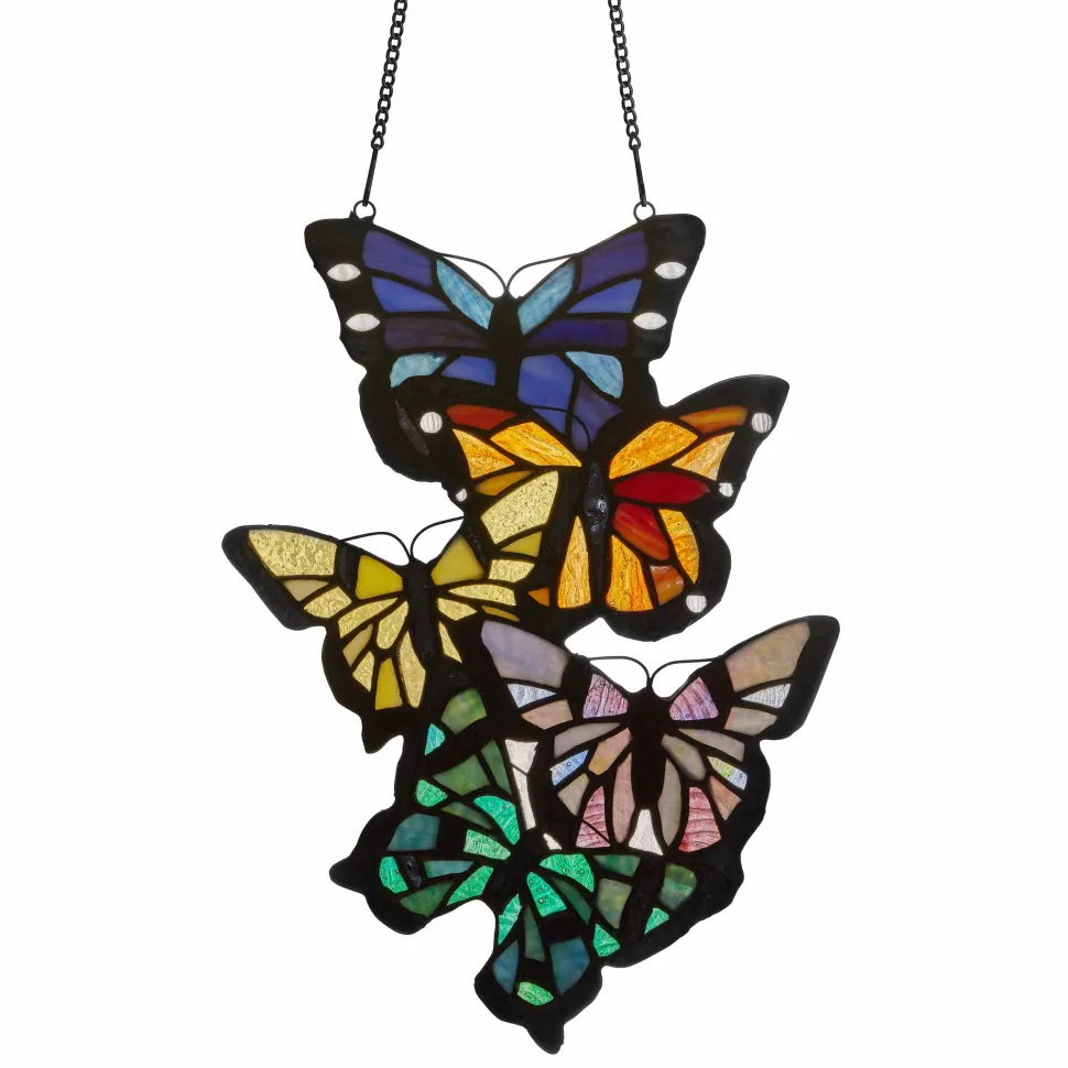 Brilliant Butterflies Cluster Stained Glass Window Panel- 13.25"H