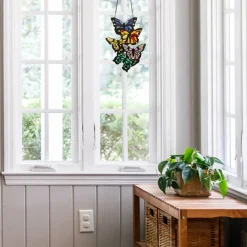 Brilliant Butterflies Cluster Stained Glass Window Panel- 13.25