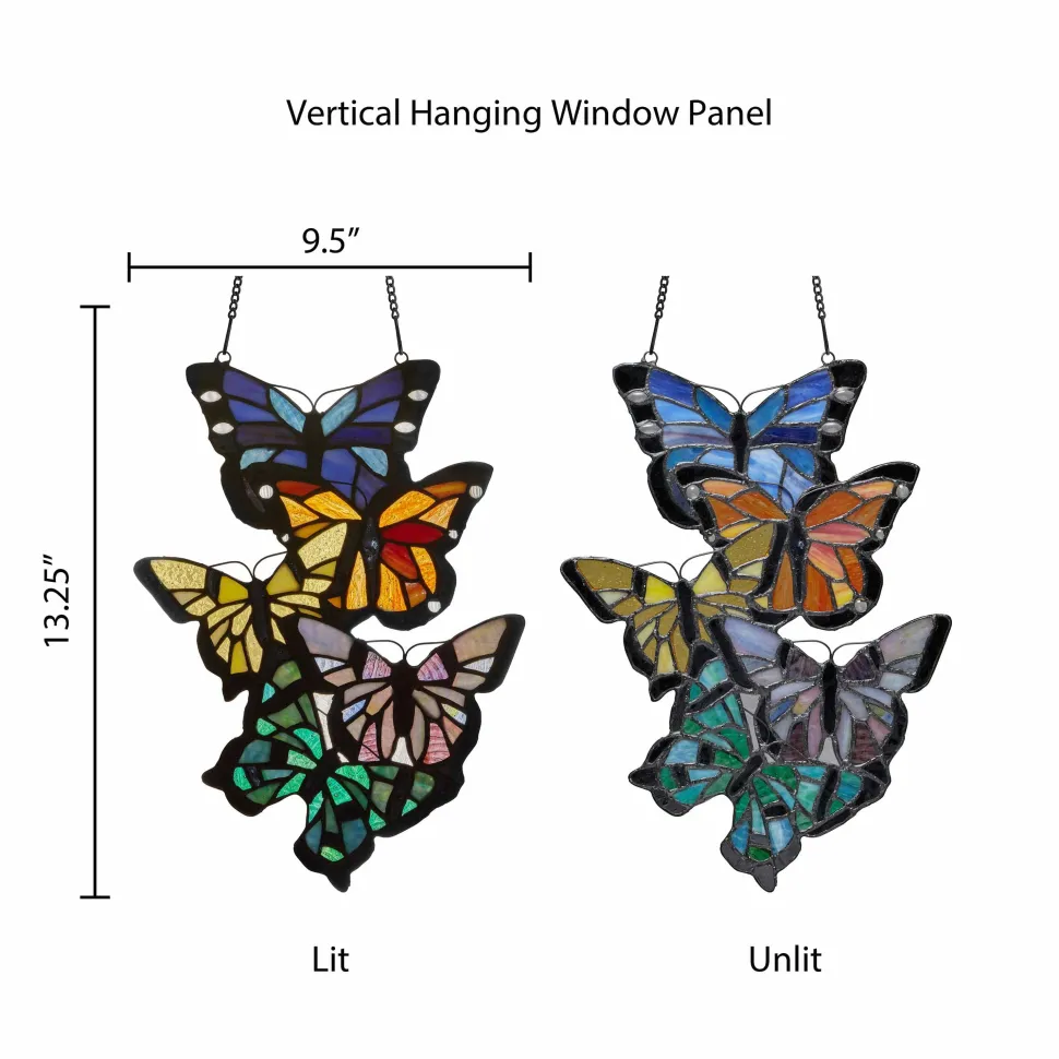 Brilliant Butterflies Cluster Stained Glass Window Panel- 13.25"H