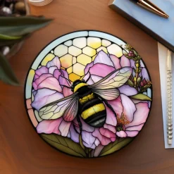 Bumble Bee Flower Stained Glass Ceramic Coasters