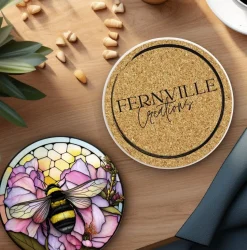 Bumble Bee Flower Stained Glass Ceramic Coasters