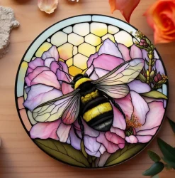 Bumble Bee Flower Stained Glass Ceramic Coasters