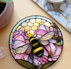 Bumble Bee Flower Stained Glass Ceramic Coasters