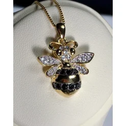 Bumble Bee Necklace-Cute Solid Sterling Silver Sparkling Bumble Bee