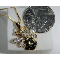 Bumble Bee Necklace-Cute Solid Sterling Silver Sparkling Bumble Bee