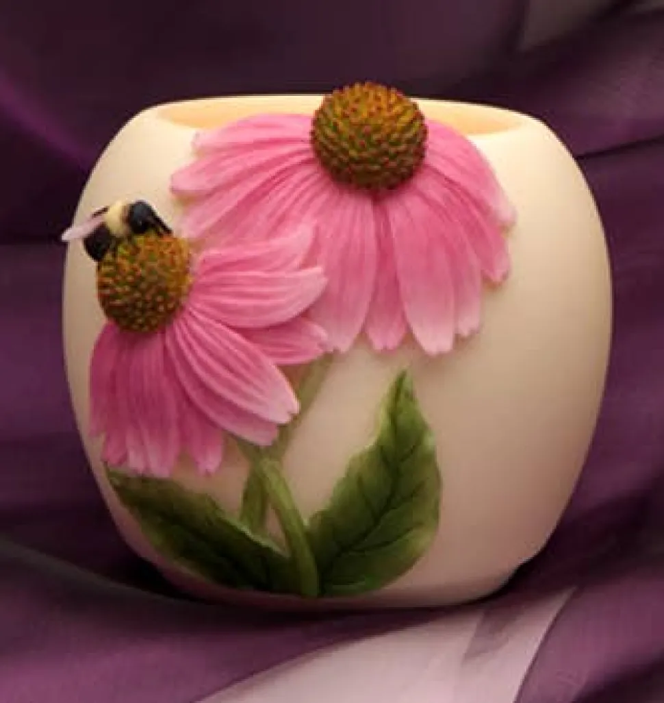 Bumble Bee on Coneflowers Handpainted Votive