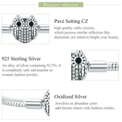 Bunny, Chipmunk, Raccoon & Owl Charms for Pandora Style Bracelets Sterling Silver