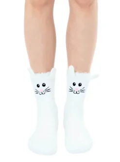 Bunny Rabbit Fuzzy Crew Slipper Socks Pink or White Soft and Fuzzy