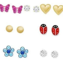 Butterflies, Ladybugs & Flowers Girl's Sterling Silver Earring Set