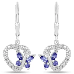 Butterfly and Heart Earrings Genuine Gemstones 925 Sterling Silver