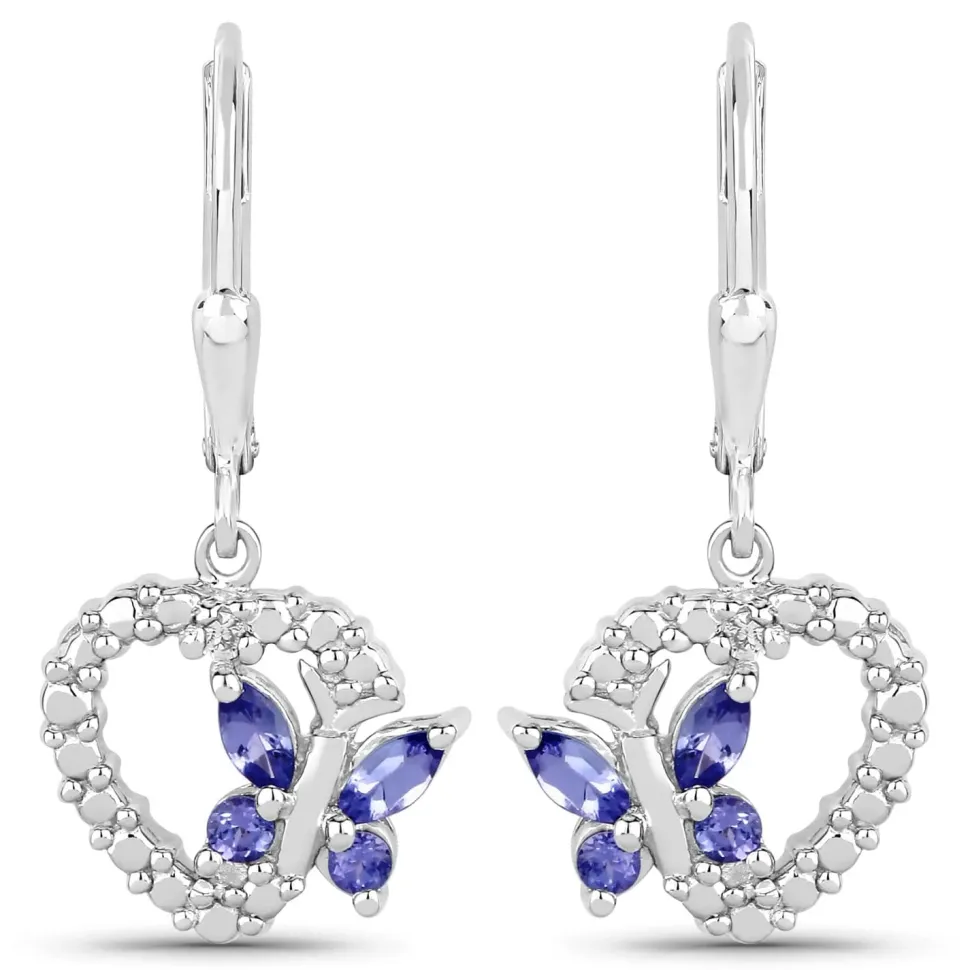 Butterfly and Heart Earrings Genuine Gemstones 925 Sterling Silver