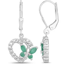 Butterfly and Heart Earrings Genuine Gemstones 925 Sterling Silver