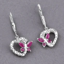 Butterfly and Heart Earrings Genuine Gemstones 925 Sterling Silver