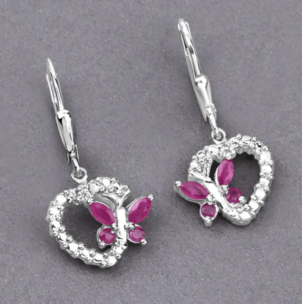 Butterfly and Heart Earrings Genuine Gemstones 925 Sterling Silver