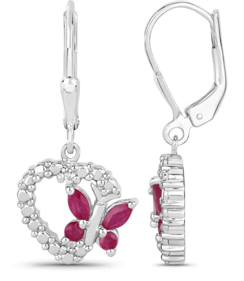Butterfly and Heart Earrings Genuine Gemstones 925 Sterling Silver