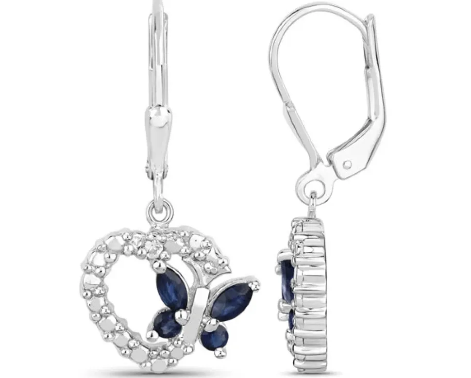 Butterfly and Heart Earrings Genuine Gemstones 925 Sterling Silver